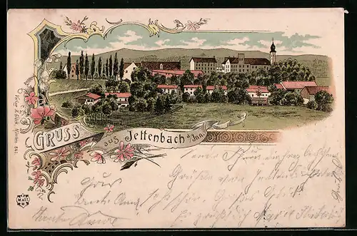 Lithographie Jettenbach am Inn, Blick auf den Ort