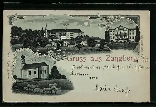 Lithographie Zangberg, Villa Riedl, Palmberg, Kloster