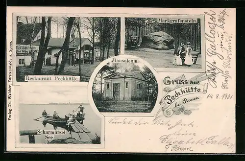 AK Rauen, Restaurant Pechhütte, Markgrafenstein, Mausoleum, Scharmützelsee