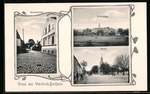 AK Wendisch-Buchholz, Gartenstrasse, Markt, Ortsansicht