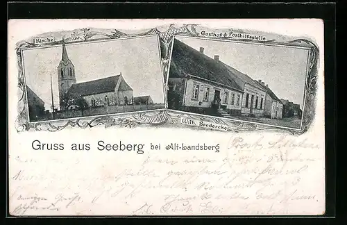 AK Seeberg b. Alt-Landsberg, Gasthof, Posthilfstelle, Kirche