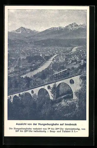AK Innsbruck, Aussicht von der Hungerburgbahn, Bergbahn