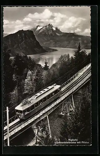 AK Rigibahn, Schnurtobelbrücke mit Pilatus, Bergbahn