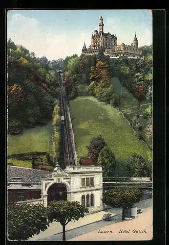 AK Luzern, Hôtel Gütsch mit Bergbahn