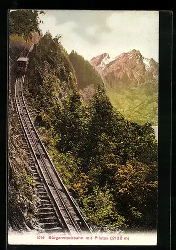AK Bürgenstockbahn mit Pilatus, Bergbahn