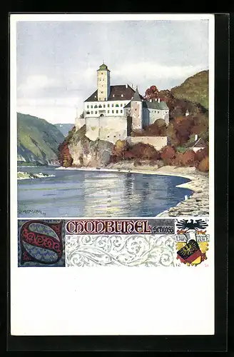 Künstler-AK Richard Assmann: Schönbühel, Schloss, Wappen Südmark