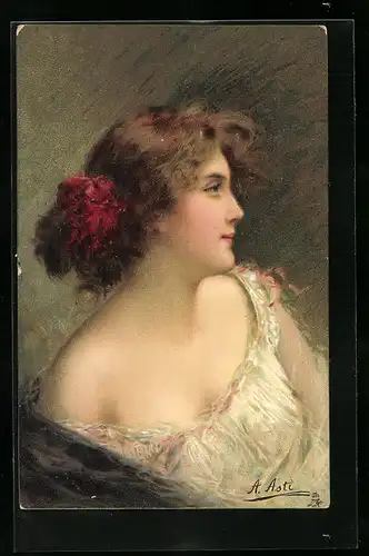 Künstler-AK Angelo Asti: Schöne Frau im schulterfreien Kleid