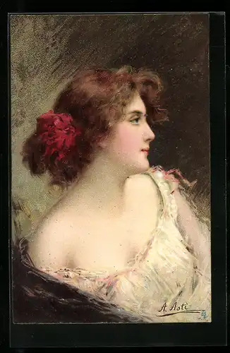 Künstler-AK Angelo Asti: Schöne Frau im schulterfreien Kleid