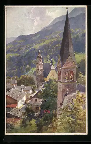 Künstler-AK Edward Harrison Compton: Berchtesgaden, Protestantische und Franziskaner-Kirche