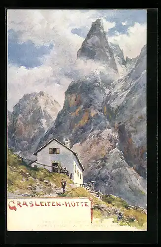 Künstler-AK Edward Theodore Compton: Grasleiten, Grasleiten-Hütte vor Berggipfeln