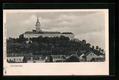 AK Siegburg, Blick auf die Abtei auf dem Michaelsberg über der Stadt