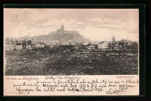 AK Siegburg, Gesamtansicht der Stadt mit der Abtei Michealsberg