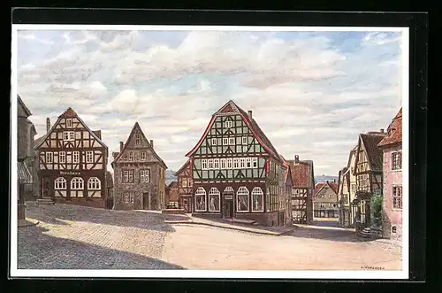 Künstler-AK Lauterbach in Hessen, Stadtplatz mit Brauhaus