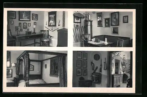 AK Lauterbach in Hessen, das Heimatmuseum, Schlafraum, Wohnstube, Instrumentenzimmer