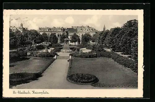 AK München-Gladbach, Blick auf den Denkmal auf dem Kaiserplatz