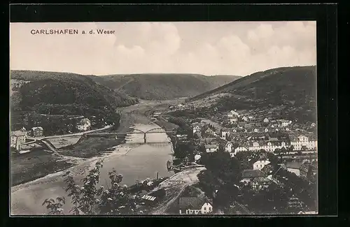 AK Carlshafen a. d. Weser, Blick über die Weser und die Stadt