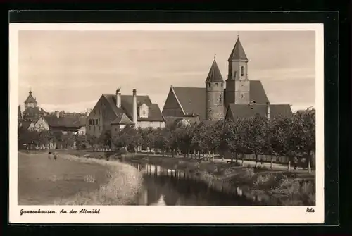 AK Gunzenhausen in Mfr., Blick von der Altmühl zur Kirche