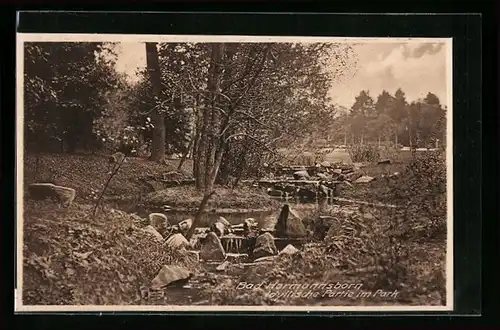 AK Bad Hermannsborn, Idyllische Partie im Park