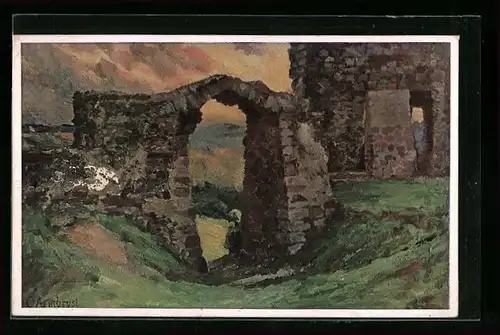 Künstler-AK Marburg, an der Burgruine Frauenberg, Torbogen