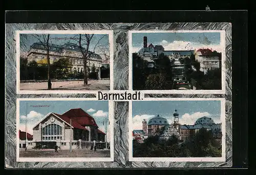 AK Darmstadt, Grossherzogliches Palais, vor dem Hauptbahnhof