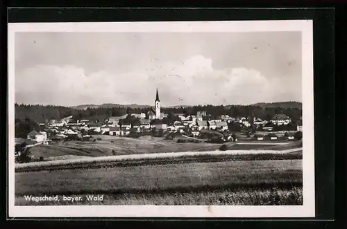 AK Wegscheid im Bayer. Wald, Ortspanorama mit der Kirche im Zentrum