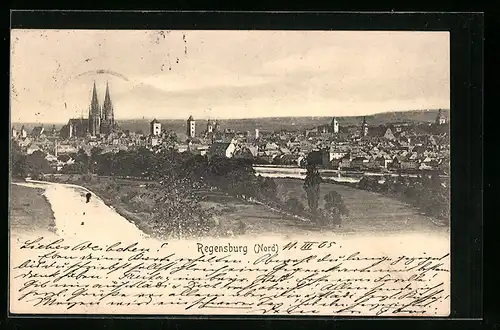 AK Regensburg, Generalansicht der Stadt mit dem Münster von Norden aus gesehen