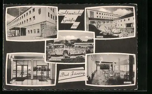 AK Bad Füssing, im Freibad, das Kurmittelhaus, Therme 52 Grad, Lesesaal, Eingang