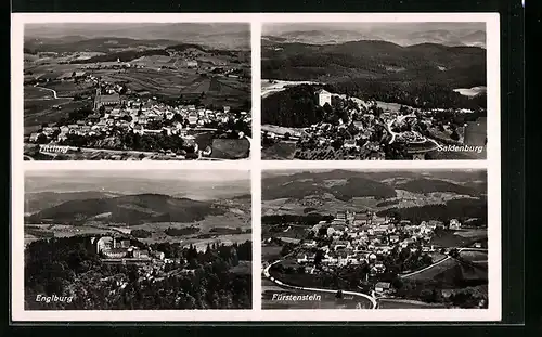 AK Tittling, Generalansicht der Stadt, Blick auf die Englburg, Blick auf Saldenburg und Fürstenstein