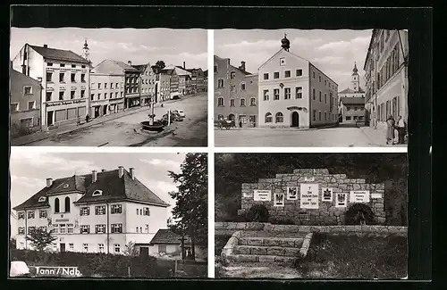 AK Tann i. Ndb., auf dem Marktplatz, Gefallenendenkmal, Gerberer Schifferer am Platz