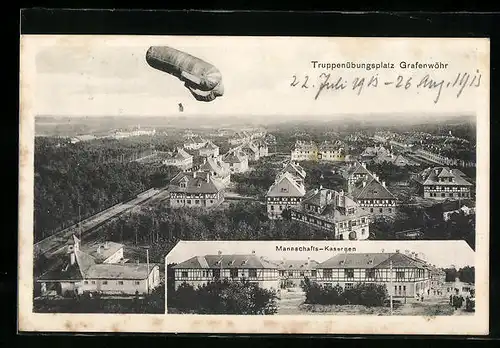 AK Grafenwöhr, Truppenübungsplatz, Mannschafts-Kasernen, Totalansicht, Ballon