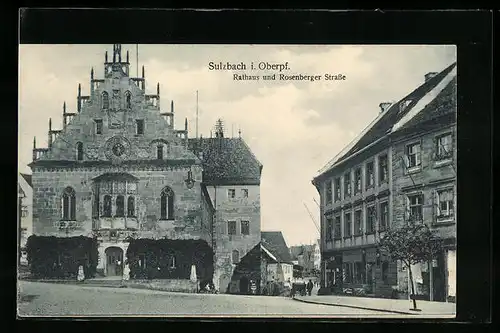 AK Sulzbach i. Oberpf., Rathaus und Rosenberger Strasse