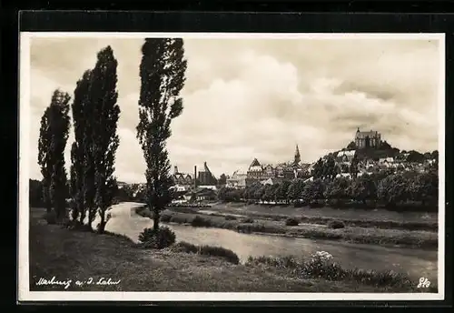 AK Marburg an der Lahn, Blick vom Lahndamm auf die Stadt