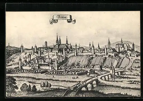 Künstler-AK Fritzlar, Generalansicht der Stadt