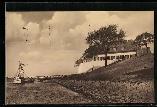 AK Duisburg, Schiffsanleger an der Schellenburg, Kaffeehaus und Restaurant Gebrüder Hansen