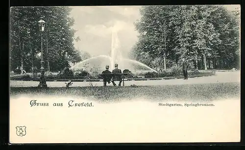 AK Crefeld, Springbrunnen im Stadtgarten