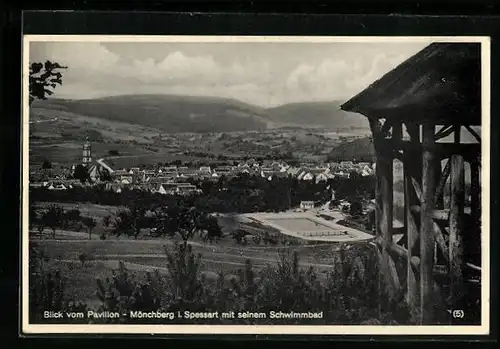 AK Mönchberg im Spessart, Generalansicht vom Pavillon mit seinem Schwimmbad