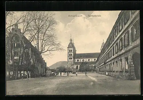 AK Amorbach, Passanten auf dem Schlossplatz