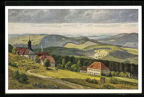 Künstler-AK Bischofsheim in der Rhön, das Kloster auf dem Kreuzberg