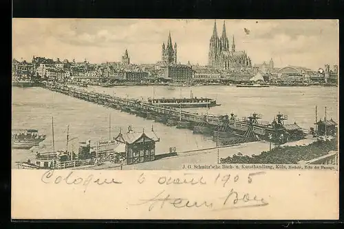 AK Köln am Rhein, Stadtpanorama mit dem Dom vom Rheinufer aus gesehen