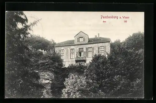 AK Paschenburg a. Weser, auf dem Balkon des Landhauses