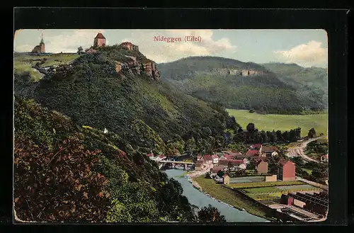AK Nideggen i. Eifel, Generalansicht mit der Burg auf dem Berg
