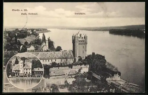 AK Eltville am Rhein, am Amtsturm am Rheinufer