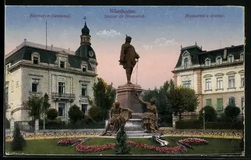 AK Wiesbaden, Anlagen mit Bismarck-Denkmal