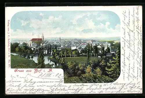 Lithographie Hof i. B., Generalansicht der Stadt