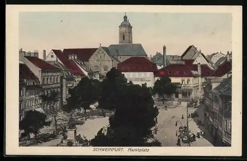 AK Schweinfurt, Blick über den Marktplatz zur Kirche hin