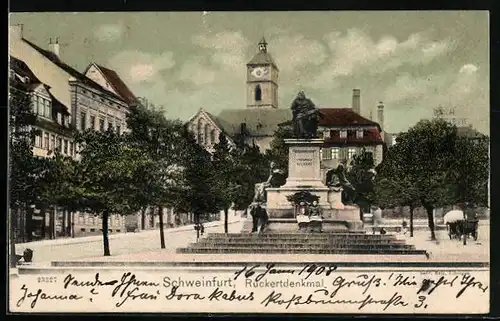 AK Schweinfurt, Stadtplatz mit Rückertdenkmal