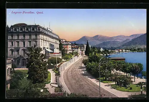 AK Lugano-Paradiso, Promenade am Quai