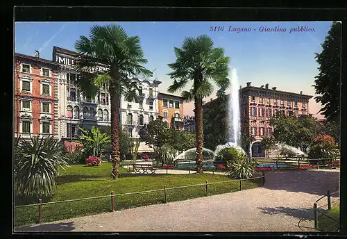 AK Lugano, Giardino pubblico, Parkpartie mit Springbrunnen