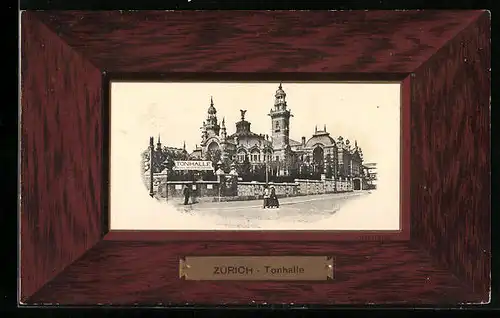 AK Zürich, Tonhalle, Passepartout mit Holzrahmen