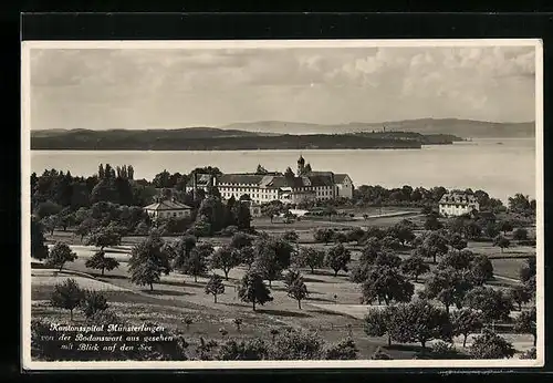 AK Münsterlingen, Kantonsspital von der Bodanswart aus gesehen, Blick auf den See